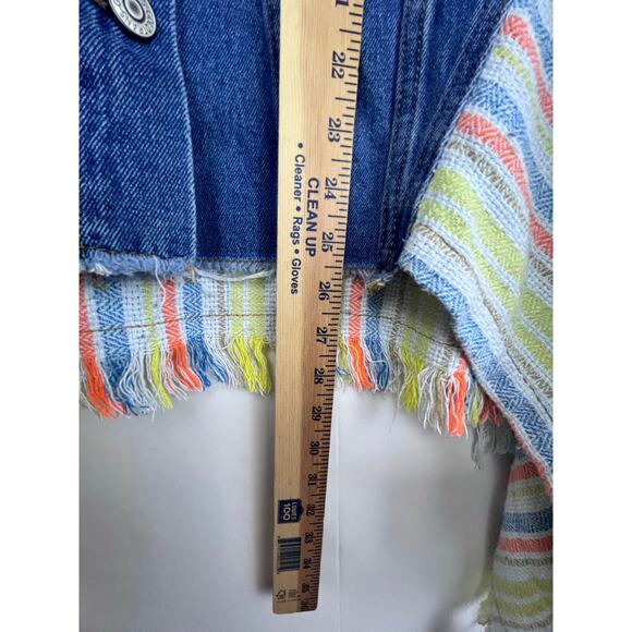 NWT J. NNA Women's Small Blue Denim W Woven Back Long Fringed Side Jean Jacket - Picture 6 of 10